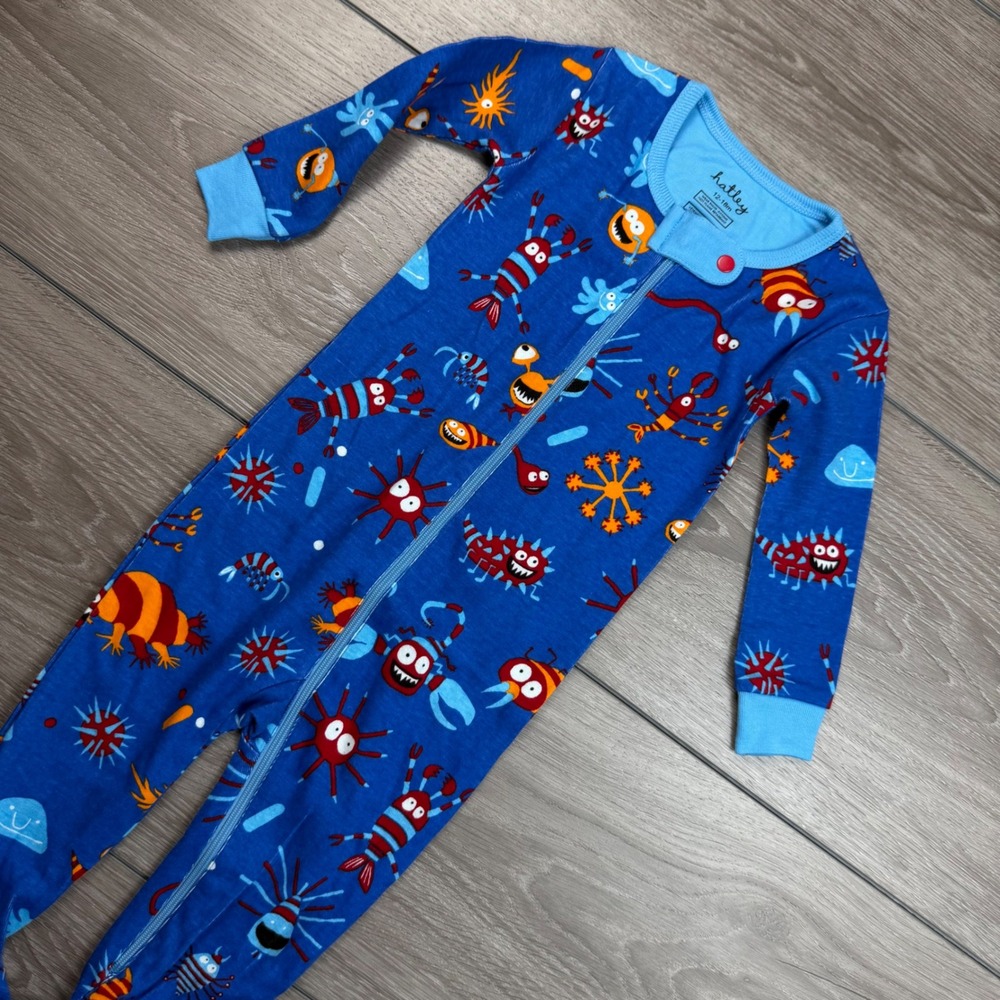 Hatley Unisex Baby Footed Sleeper Monster Print Blue 12-18m